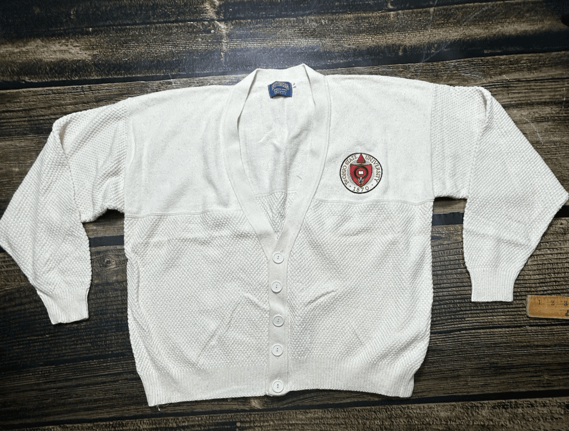 VTG Buckeye Football Cardigan Sweater Men’s Size L Button Ohio State 1870 Patch - Thumbnail 8