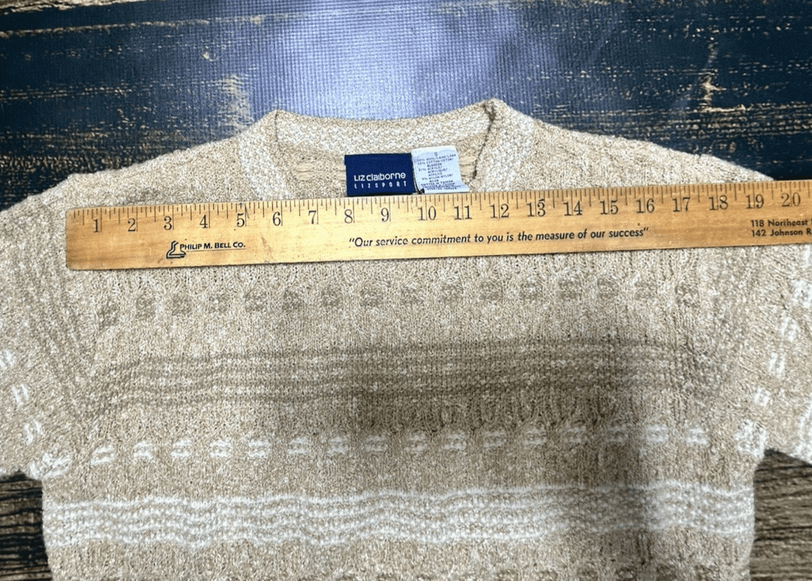 VTG Liz Claiborne Women Ivory Brown Pullover Sweater Oatmeal Heather Small - Thumbnail 9