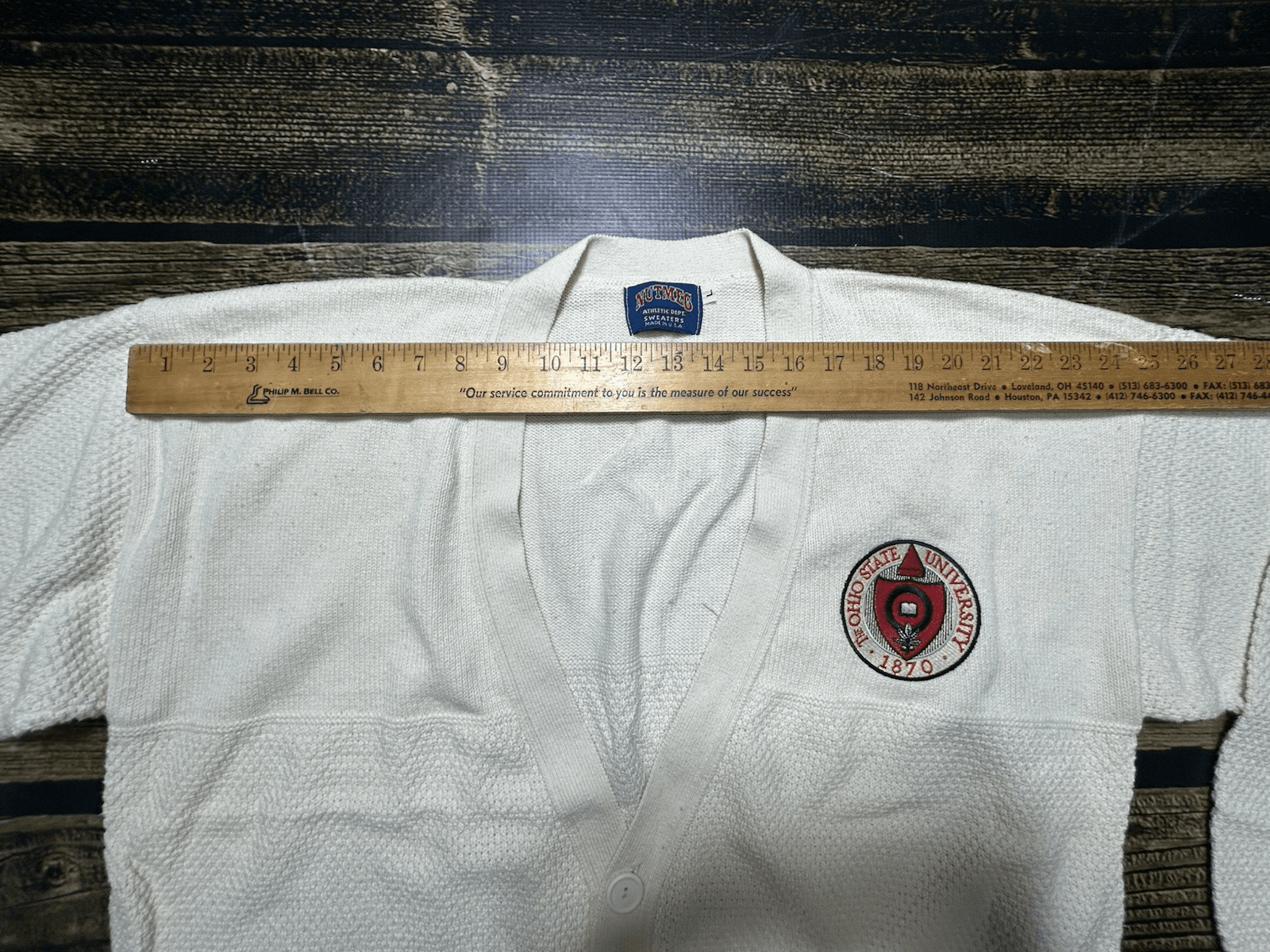 VTG Buckeye Football Cardigan Sweater Men’s Size L Button Ohio State 1870 Patch - Thumbnail 7
