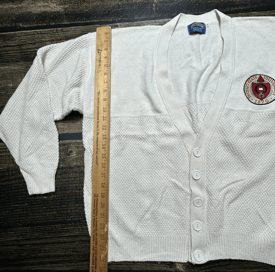 VTG Buckeye Football Cardigan Sweater Men’s Size L Button Ohio State 1870 Patch - Thumbnail 6