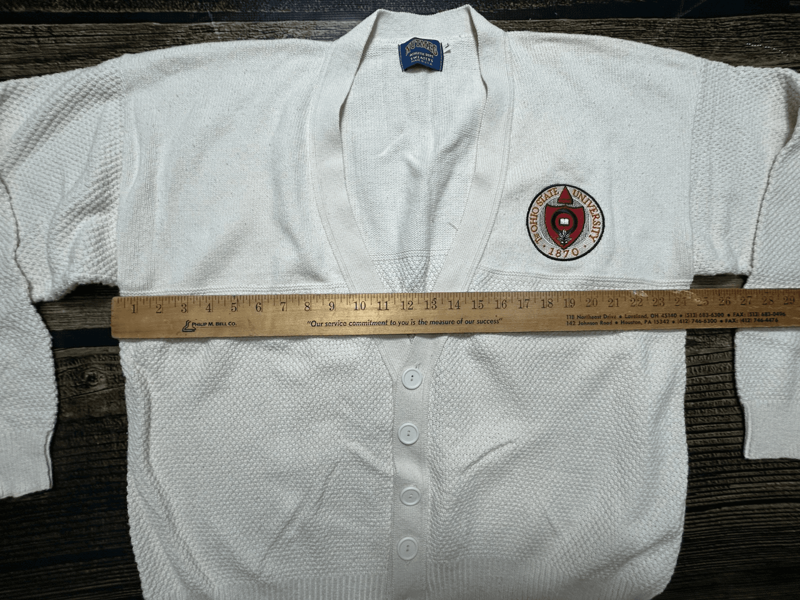 VTG Buckeye Football Cardigan Sweater Men’s Size L Button Ohio State 1870 Patch - Thumbnail 9