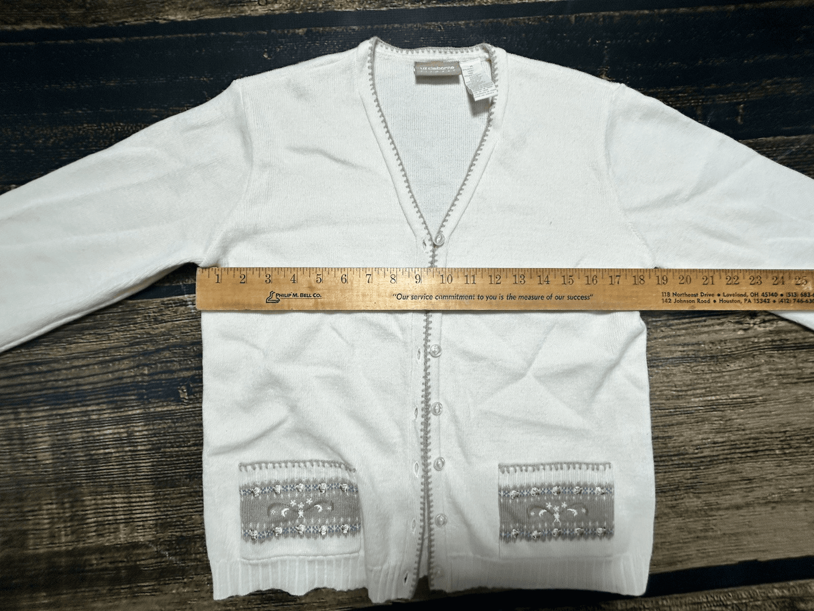 Liz Claiborne Size Medium Two-Piece Tan Sweater Set Cream Brown and Blue - Thumbnail 11