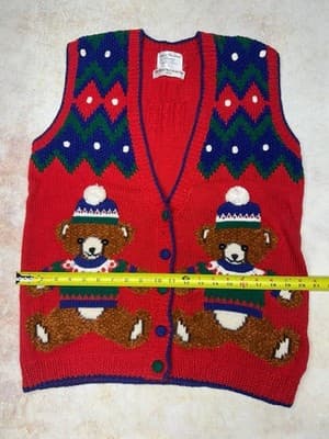 Womens Bears in Sweaters Vest Size S M Vintage Marisa Christina Christmas Red - Thumbnail 7