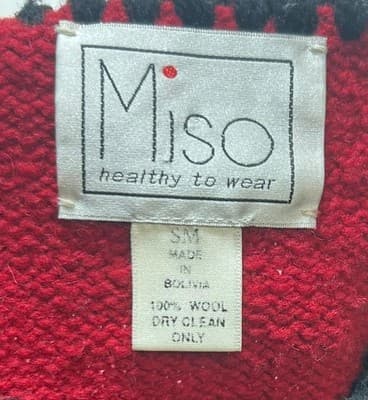 Miso Button Up Panda Women’s Cardigan Sweater Red 100-% Wool Size Small Medium - Thumbnail 3