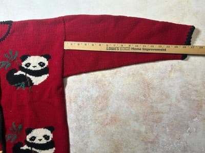 Miso Button Up Panda Women’s Cardigan Sweater Red 100-% Wool Size Small Medium - Thumbnail 7