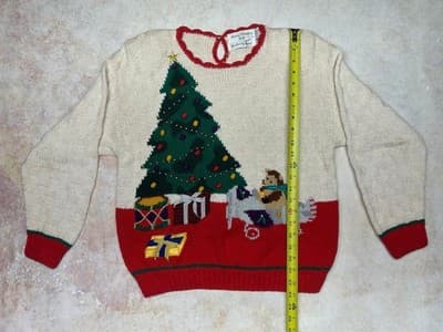 Womens Size Small XS Sweater Christmas Tree W Toys Vintage Marisa Christina - Thumbnail 5