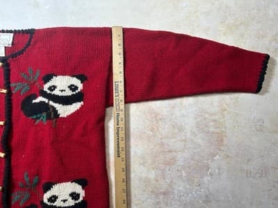 Miso Button Up Panda Women’s Cardigan Sweater Red 100-% Wool Size Small Medium - Thumbnail 6