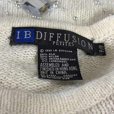 Womens S M VTG IB Diffusion Bold Fuzzy Jewels 3D Art Tunic Sweater Silk Angora - Thumbnail 3