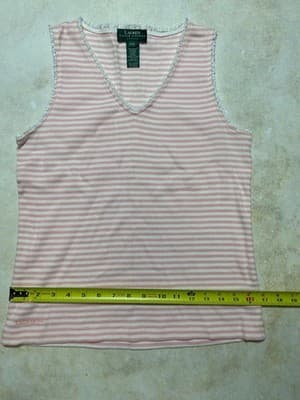 Ralph Lauren RL cotton petite medium pink & white striped blouse - Thumbnail 7