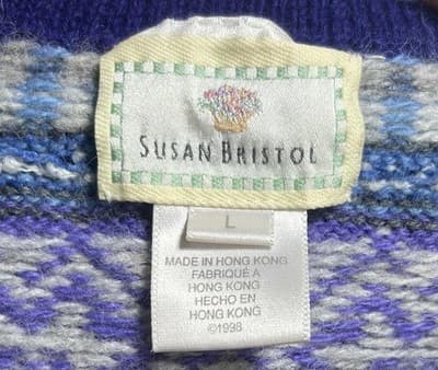 Womens Zip Up Sweater Jacket Size Large Vintage Susan Bristol Wool Blend Purple - Thumbnail 3