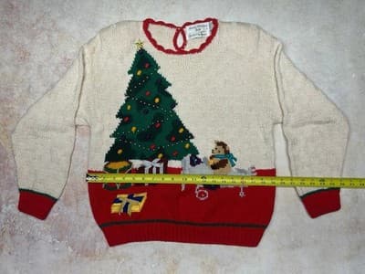 Womens Size Small XS Sweater Christmas Tree W Toys Vintage Marisa Christina - Thumbnail 6