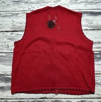 Drapers & Damon’s Vintage Christmas Sweater Vest Ugly Red Knit Ornaments - Thumbnail 8