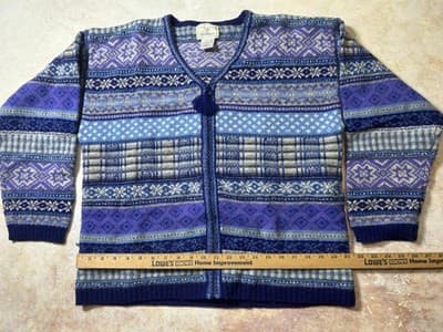 Womens Zip Up Sweater Jacket Size Large Vintage Susan Bristol Wool Blend Purple - Thumbnail 5