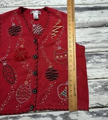 Drapers & Damon’s Vintage Christmas Sweater Vest Ugly Red Knit Ornaments - Thumbnail 10