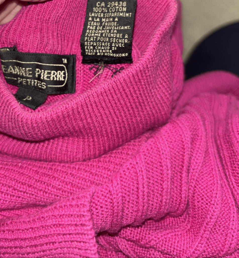 Jeanne Pierre 100% Cotton Fuchsia Pink Rib Knit Sweater Vintage Pullover S M P - Thumbnail 5