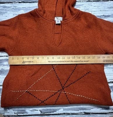 Womens S Design Barn Burnt Orange Fall Pull Over 100% Wool Hooded Vintage Pocket - Thumbnail 12