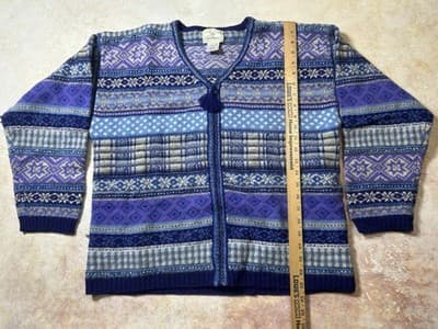 Womens Zip Up Sweater Jacket Size Large Vintage Susan Bristol Wool Blend Purple - Thumbnail 4