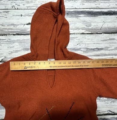 Womens S Design Barn Burnt Orange Fall Pull Over 100% Wool Hooded Vintage Pocket - Thumbnail 8