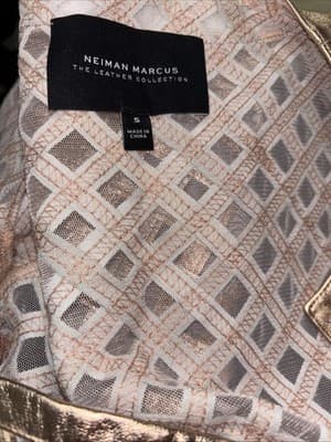 NEIMAN MARCUS THE LEATHER COLLECTION 100% Rose Gold Leather Jacket Open Work - Thumbnail 3