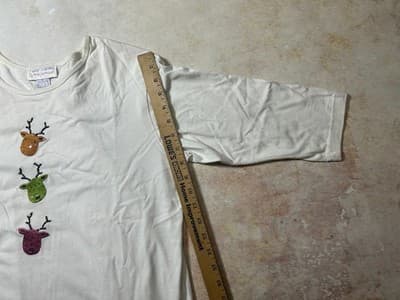 Vintage Casey Coleman 3/4 Sleeve White with Colorful Reindeer Top Women's Small - Thumbnail 6