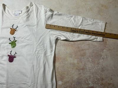 Vintage Casey Coleman 3/4 Sleeve White with Colorful Reindeer Top Women's Small - Thumbnail 7