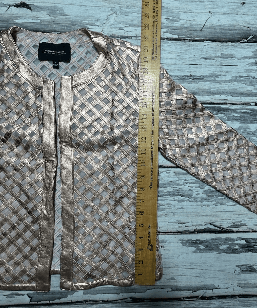 NEIMAN MARCUS THE LEATHER COLLECTION 100% Rose Gold Leather Jacket Open Work - Thumbnail 11