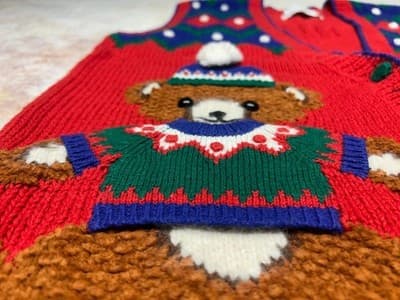 Womens Bears in Sweaters Vest Size S M Vintage Marisa Christina Christmas Red - Thumbnail 10