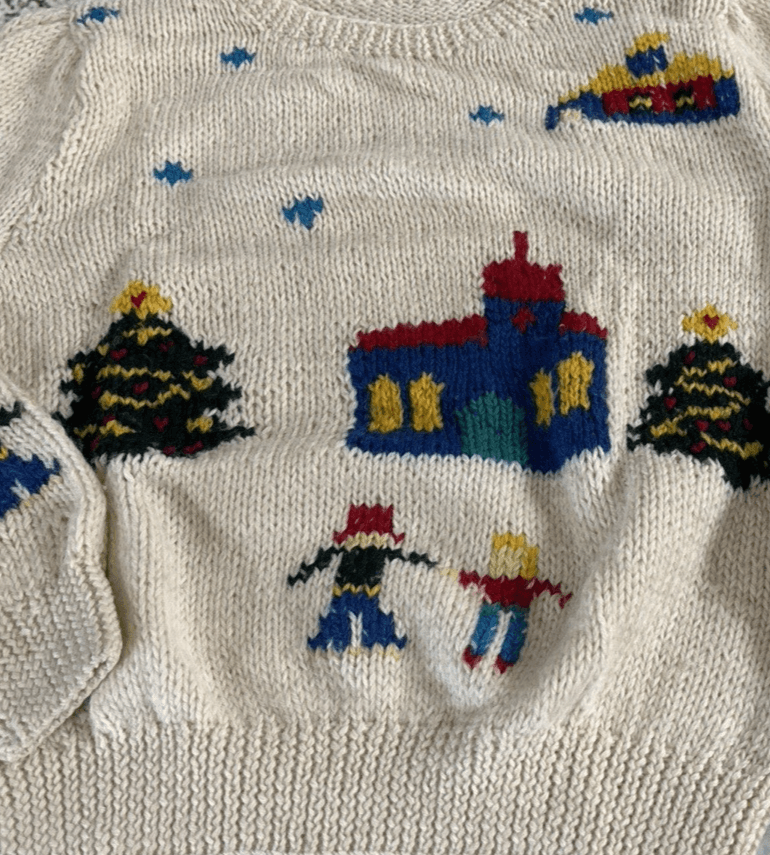 Vtg Hand Knit Retro Pixelated Theme Ugly Christmas Sweater Men’s S Women’s M L - Thumbnail 2