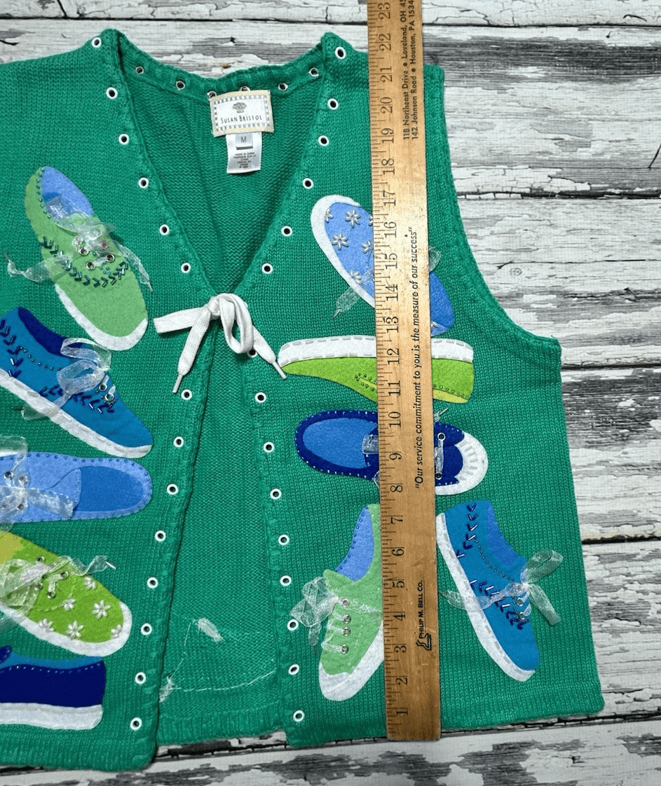 Vintage 90s Susan Bristol Knit Sweater Vest Tennis Shoes Button Womens M - Thumbnail 11