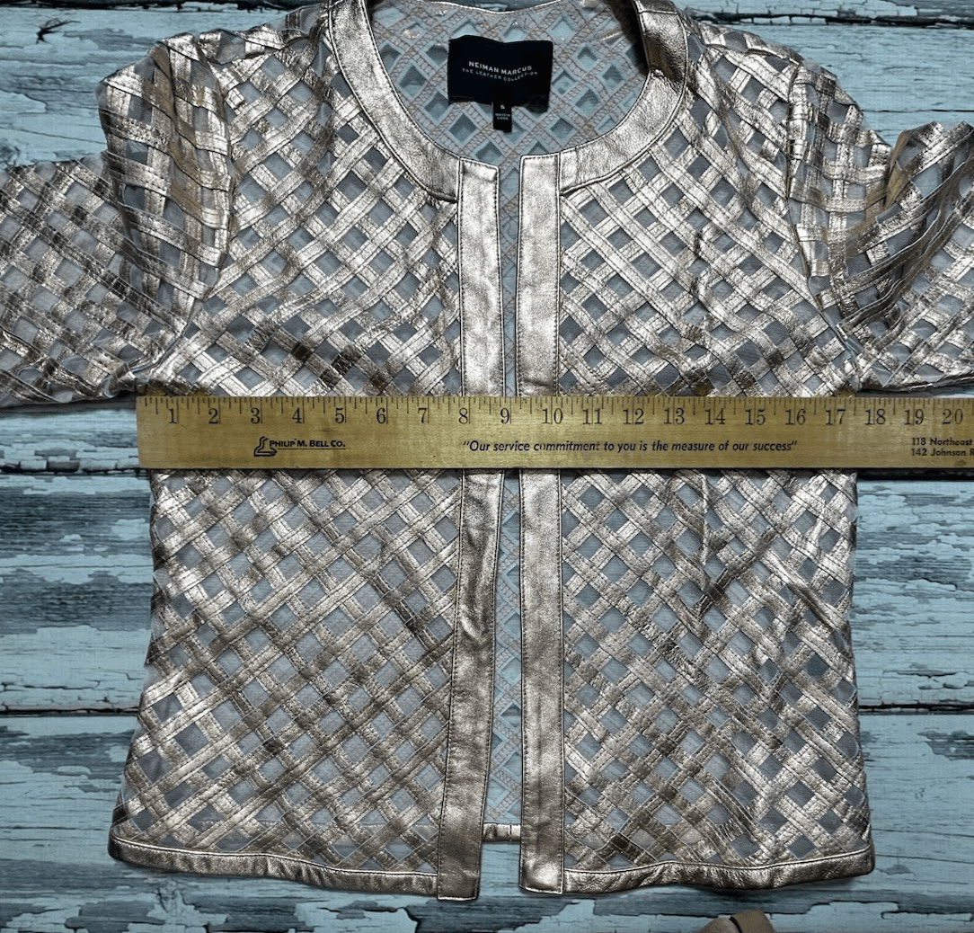 NEIMAN MARCUS THE LEATHER COLLECTION 100% Rose Gold Leather Jacket Open Work - Thumbnail 9