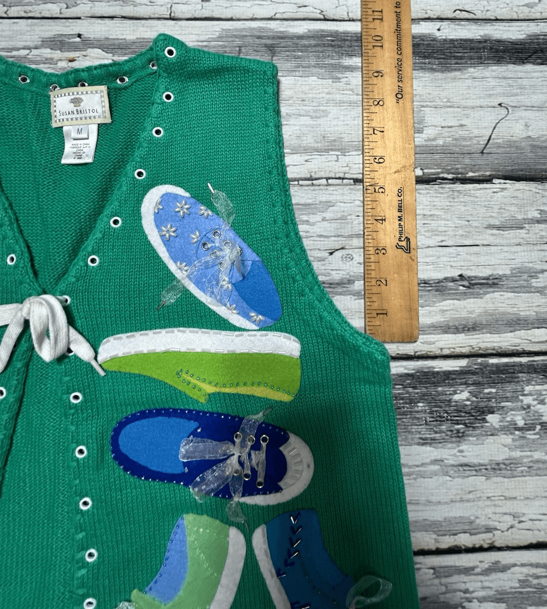 Vintage 90s Susan Bristol Knit Sweater Vest Tennis Shoes Button Womens M - Thumbnail 12