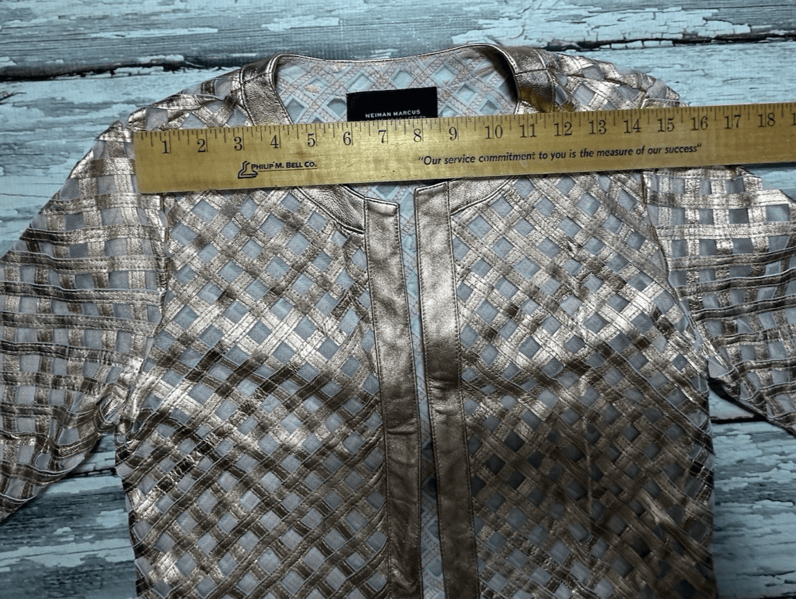 NEIMAN MARCUS THE LEATHER COLLECTION 100% Rose Gold Leather Jacket Open Work - Thumbnail 10