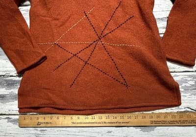 Womens S Design Barn Burnt Orange Fall Pull Over 100% Wool Hooded Vintage Pocket - Thumbnail 13