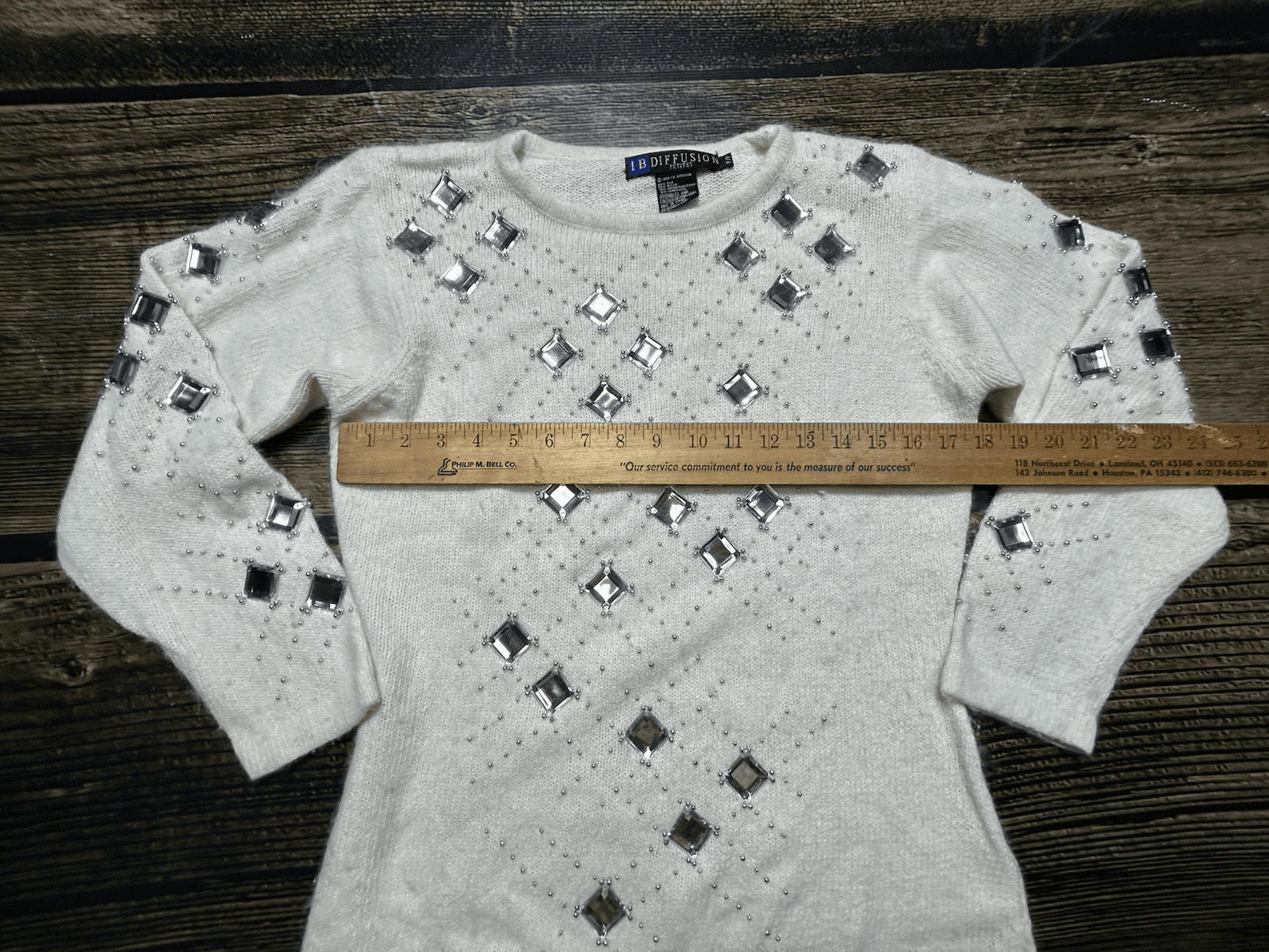 Womens S M VTG IB Diffusion Bold Fuzzy Jewels 3D Art Tunic Sweater Silk Angora - Thumbnail 10