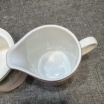 Vintage Creamer & Sugar Farberware Legend Green With Pink Flowers Gold Trim 435K - Thumbnail 4