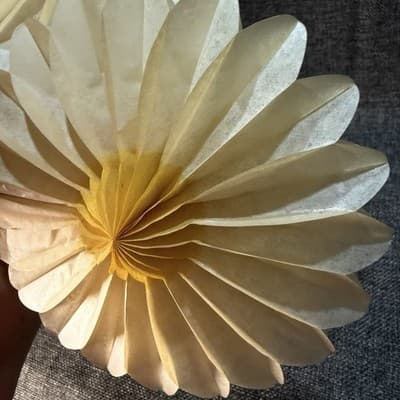 VTG Set of 8 Honeycomb Paper Flower Decorations 6" Yellow Cream Daisy MCM Party - Thumbnail 7