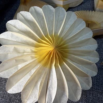 VTG Set of 8 Honeycomb Paper Flower Decorations 6" Yellow Cream Daisy MCM Party - Thumbnail 11