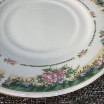 Set 3 Vintage Coffee Cups Saucer Plate Farberware Legend Green Pink Flowers Gold - Thumbnail 4
