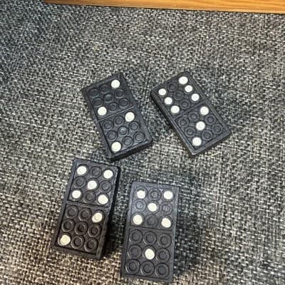 Vintage Dominoes Game Set Black Tiles Dragon Back Wood Box Complete Instructions - Thumbnail 3