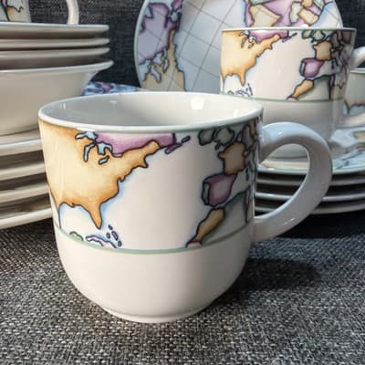 Vitromaster Atlas Stoneware 20 pc Dinner Set Service for 4 Vintage 90s Globe Map - Thumbnail 2
