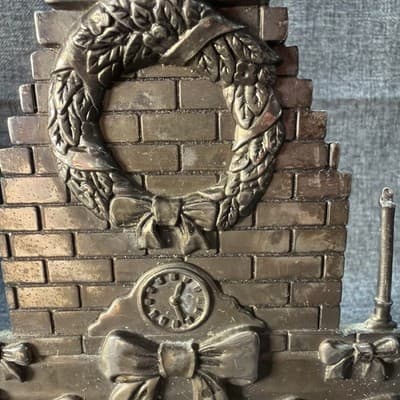 VTG Godinger Silver Art Christmas Fireplace Candle Holder Cat Wreath Stocking - Thumbnail 5
