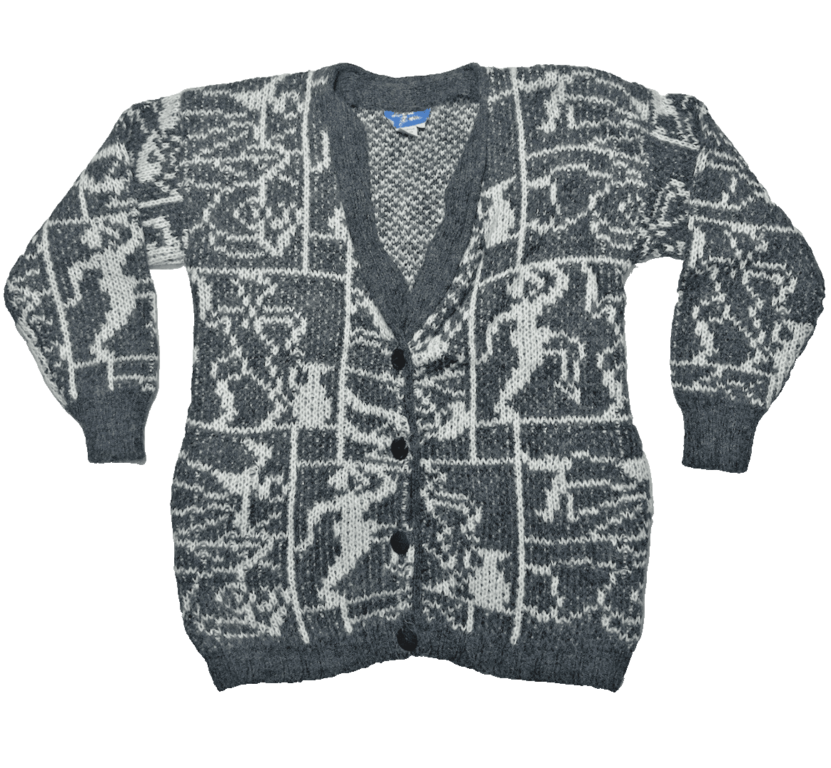 Women’s Size S M Pocketed Grandpa Vintage Fuzzy Acrylic Cardigan Grey Dancers
