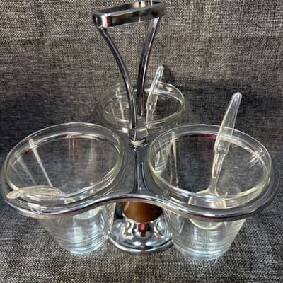 Vintage Mid Century Modern Rotating Serving Caddy Bowls Snacks Condiments Spoons - Thumbnail 2