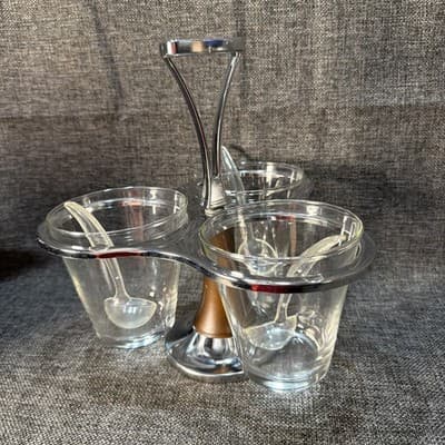 Vintage Mid Century Modern Rotating Serving Caddy Bowls Snacks Condiments Spoons - Thumbnail 6