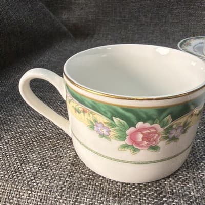 Set 3 Vintage Coffee Cups Saucer Plate Farberware Legend Green Pink Flowers Gold - Thumbnail 7