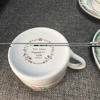 Set 4 Vintage Coffee Cups Saucer Plate Farberware Legend Green Pink Flowers Gold - Thumbnail 8