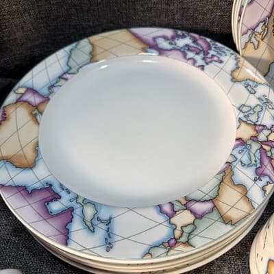 Vitromaster Atlas Stoneware 20 pc Dinner Set Service for 4 Vintage 90s Globe Map - Thumbnail 4