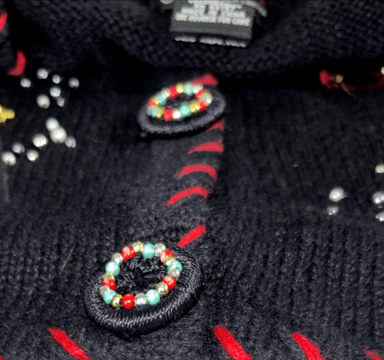 Christmas Tree Beaded Knit Sweater “Ugly” Vest Large Fa La La Women’s Black VTG - Thumbnail 6