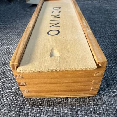 Vintage Dominoes Game Set Black Tiles Dragon Back Wood Box Complete Instructions - Thumbnail 9