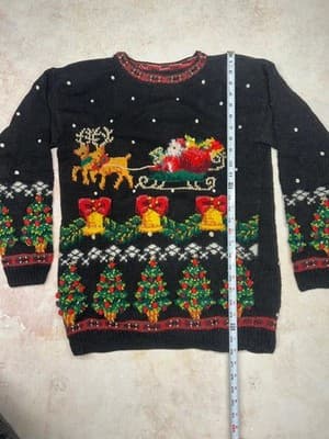 Womens Size Small M L Santa in the Sky Christmas Long Sweater Vintage 1990's - Thumbnail 6